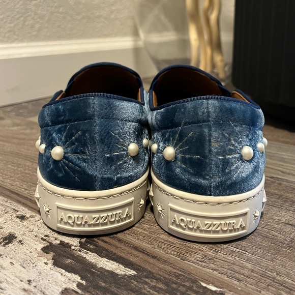 Aquazzura Ocean Blue Cosmic Pearls Slip-on Sneakers - Picture 2 of 10